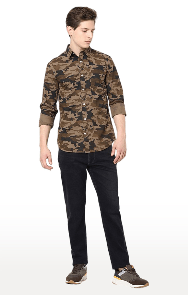 Men s Brown Camouflage Casual Shirts celio