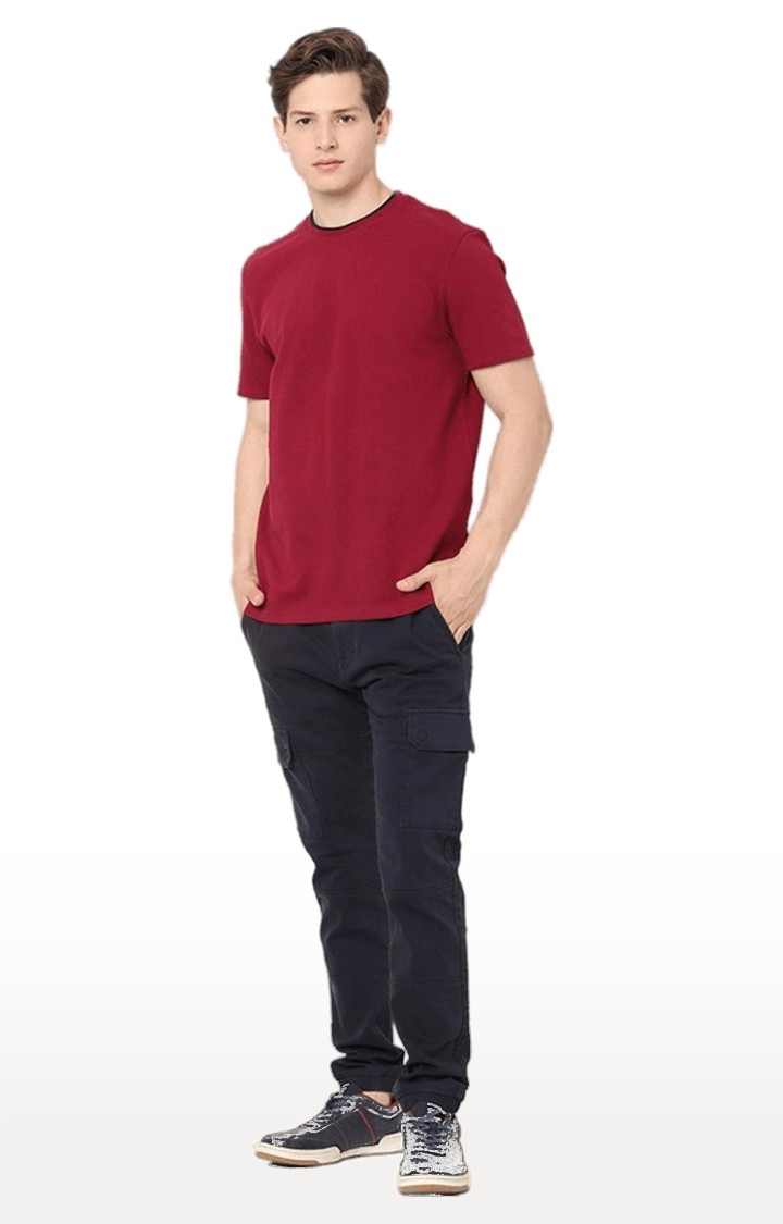 Men's Red Solid Regular T-Shirts