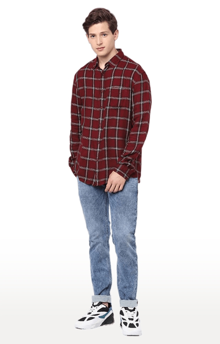 celio | Men's Red Checked Casual Shirts 1