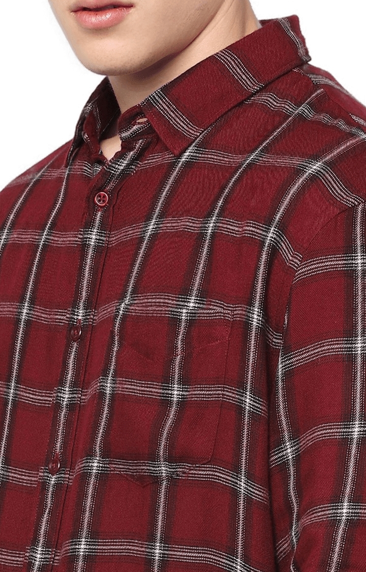 celio | Men's Red Checked Casual Shirts 5
