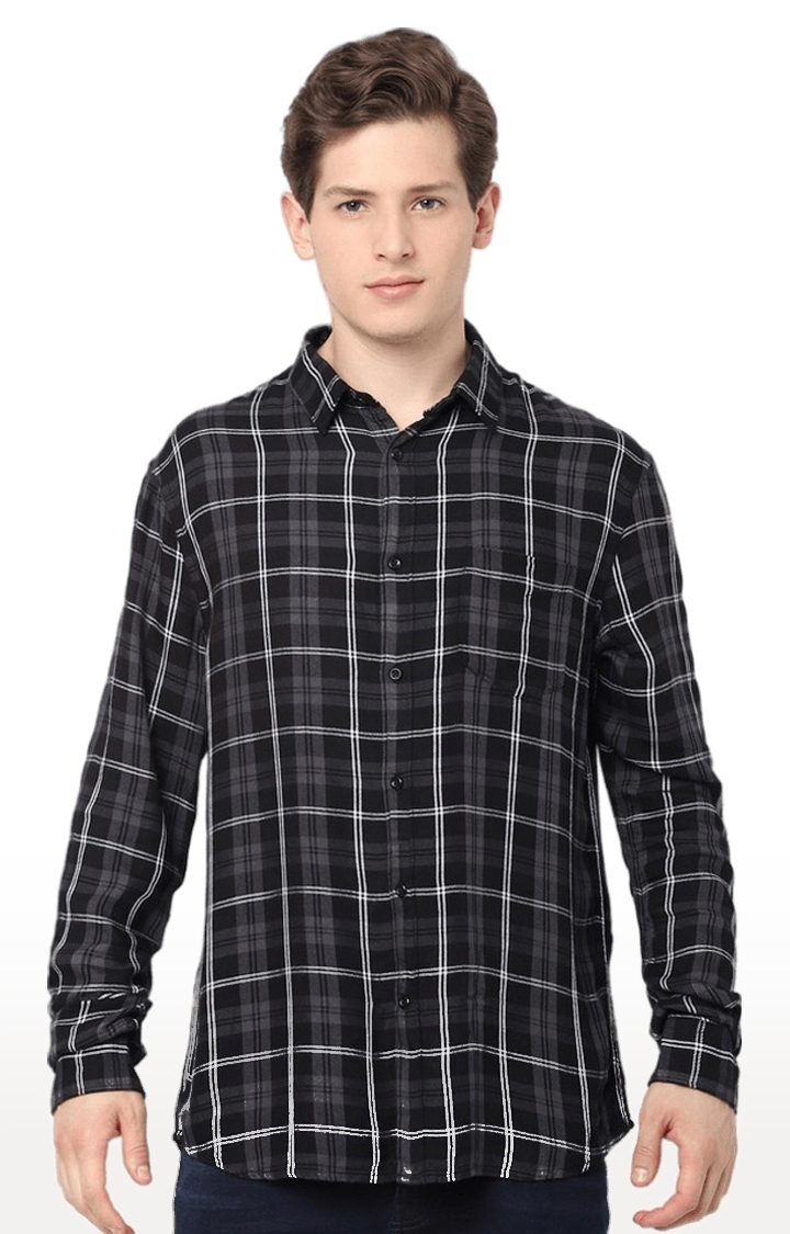 celio | Men's Black Checked Casual Shirts
