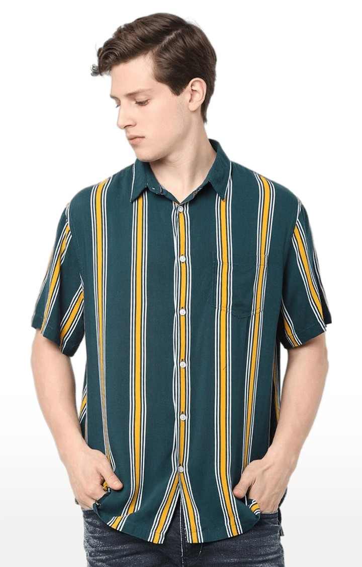 Men's Green Striped Casual Shirts