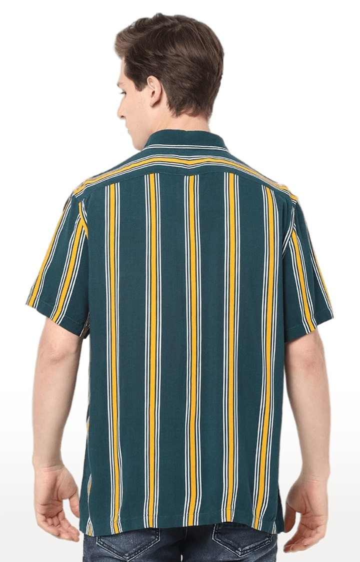 Men's Green Striped Casual Shirts