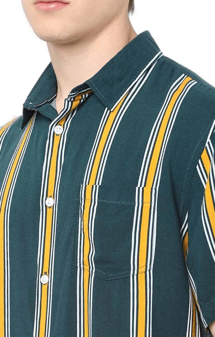 celio | Men's Green Striped Casual Shirts 5