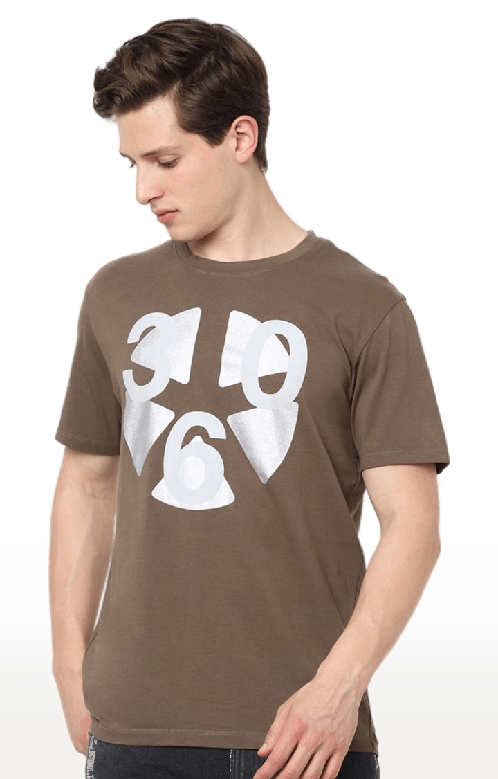 Men's Brown Printed Regular T-Shirts