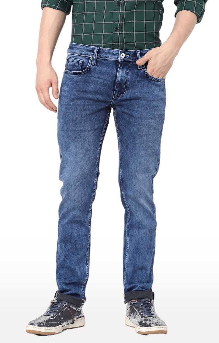 Men's Blue Cotton Blend Solid Regular Jeans