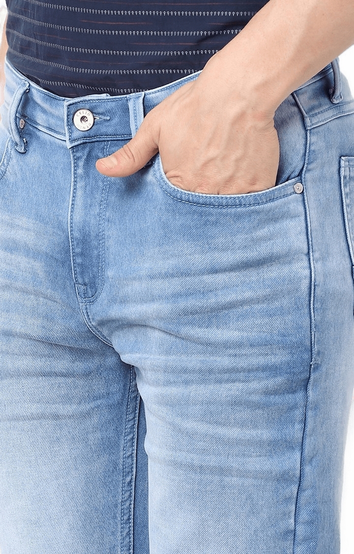 celio | Men's Blue Cotton Solid Regular Jeans 4