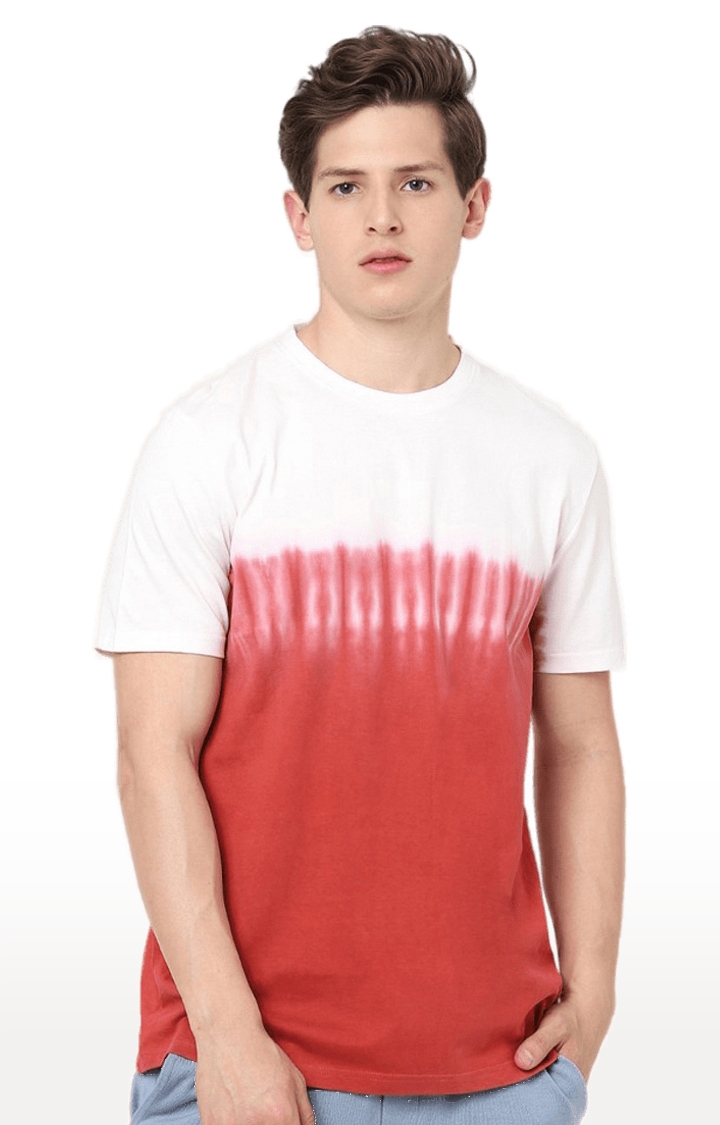 celio | Men's Red Colourblock Regular T-Shirts