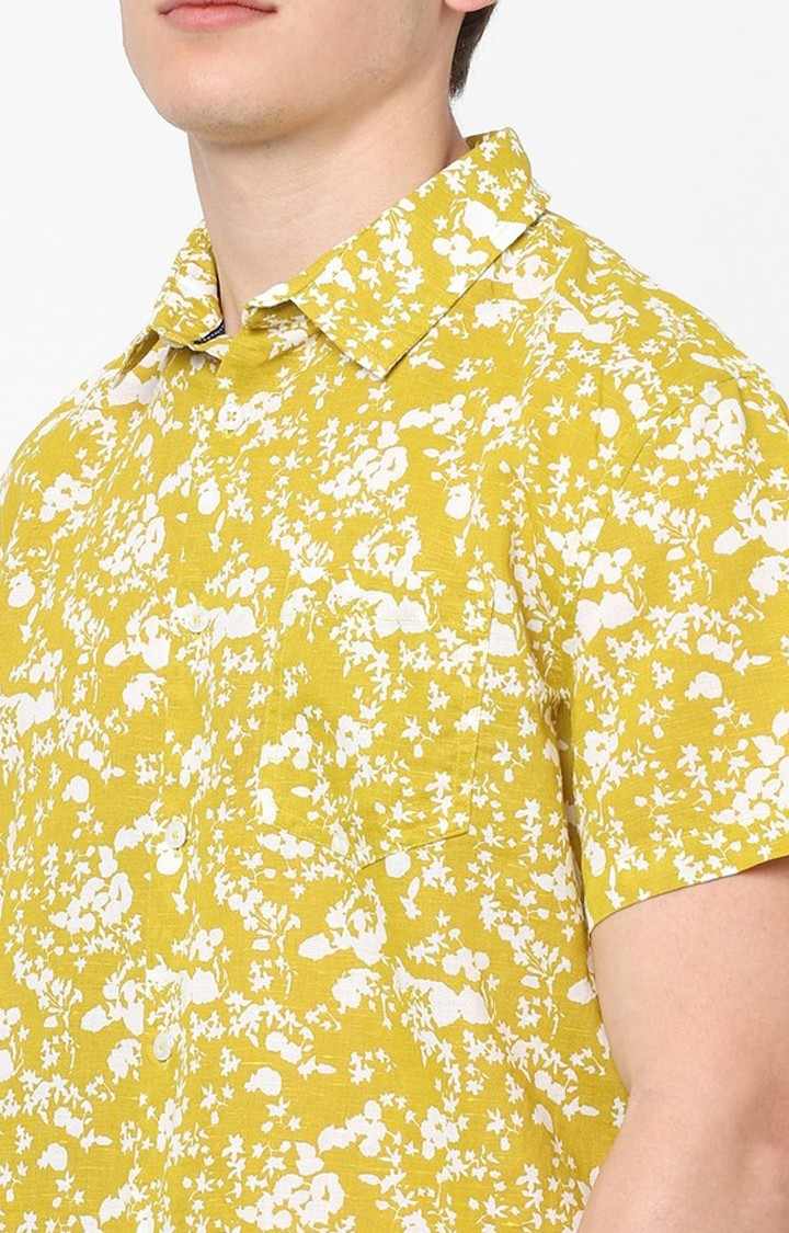 Men's Yellow Printed Casual Shirts