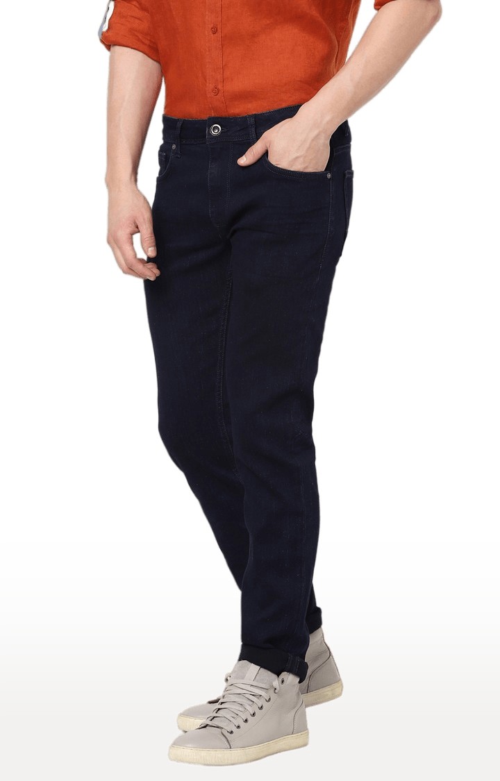 Men's Blue Cotton Solid Slim Jeans