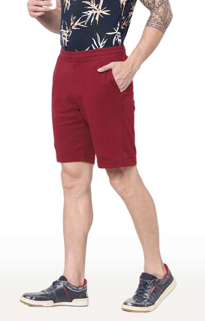 Men's Red Cotton Solid Shorts
