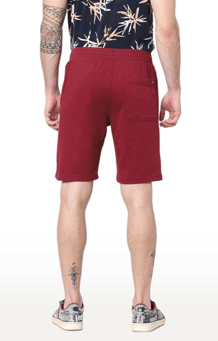 Men's Red Cotton Solid Shorts