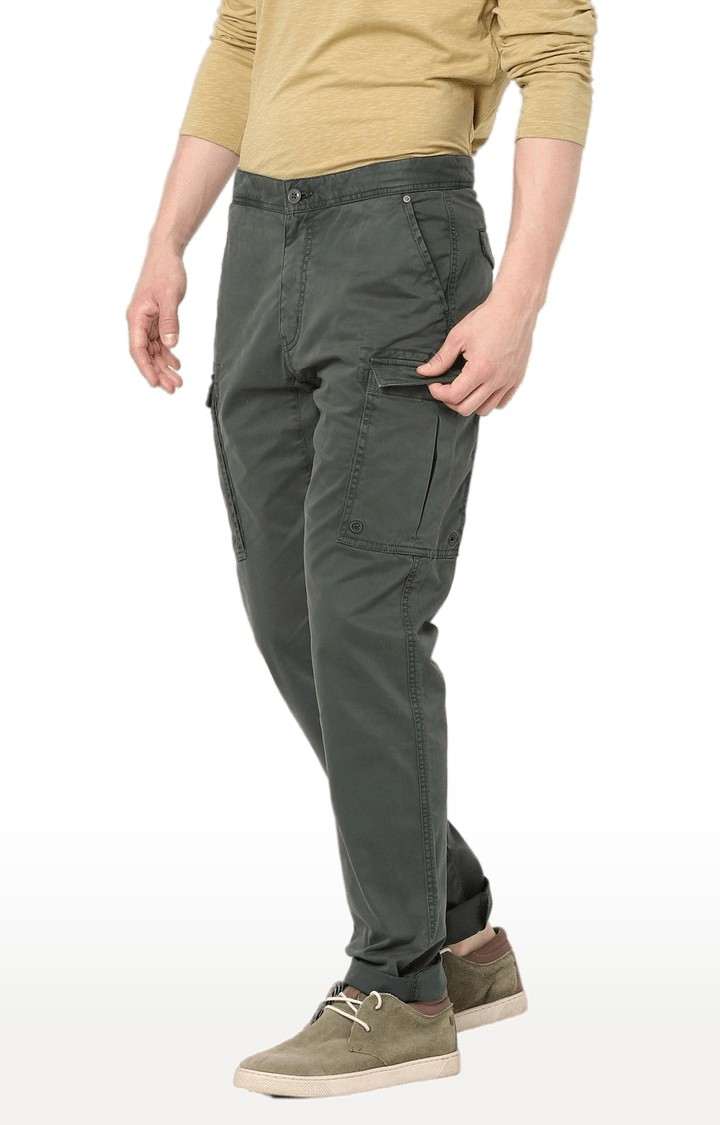 Men's Green Cotton Solid Cargos