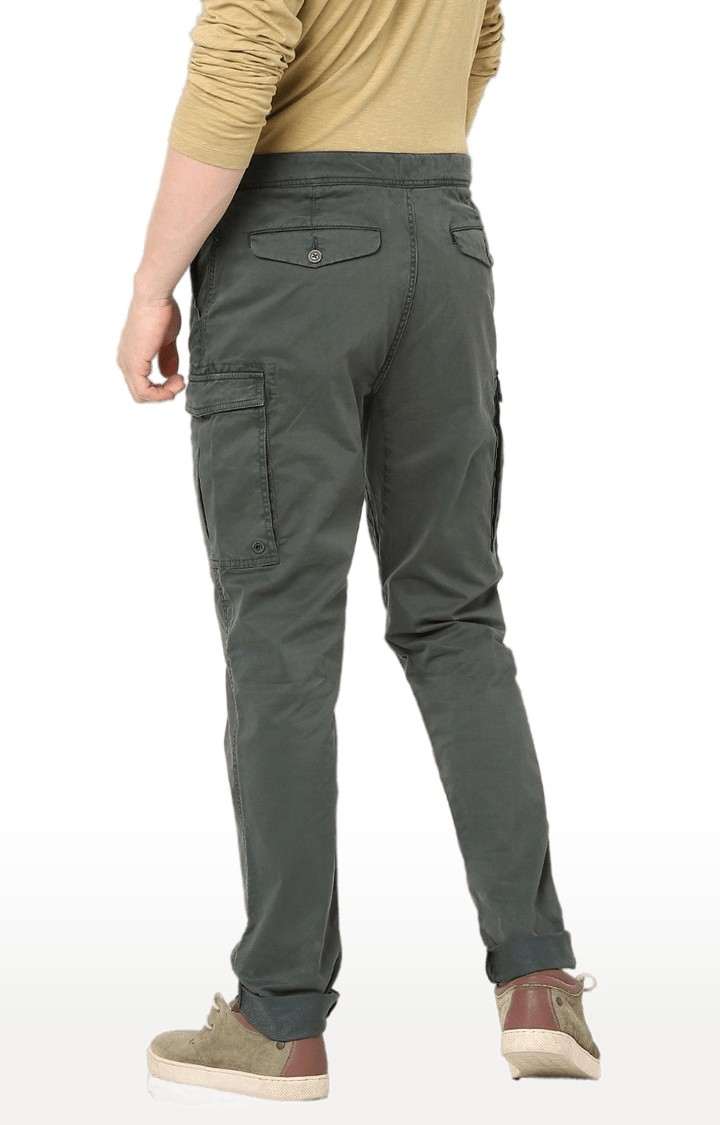 Men's Green Cotton Solid Cargos