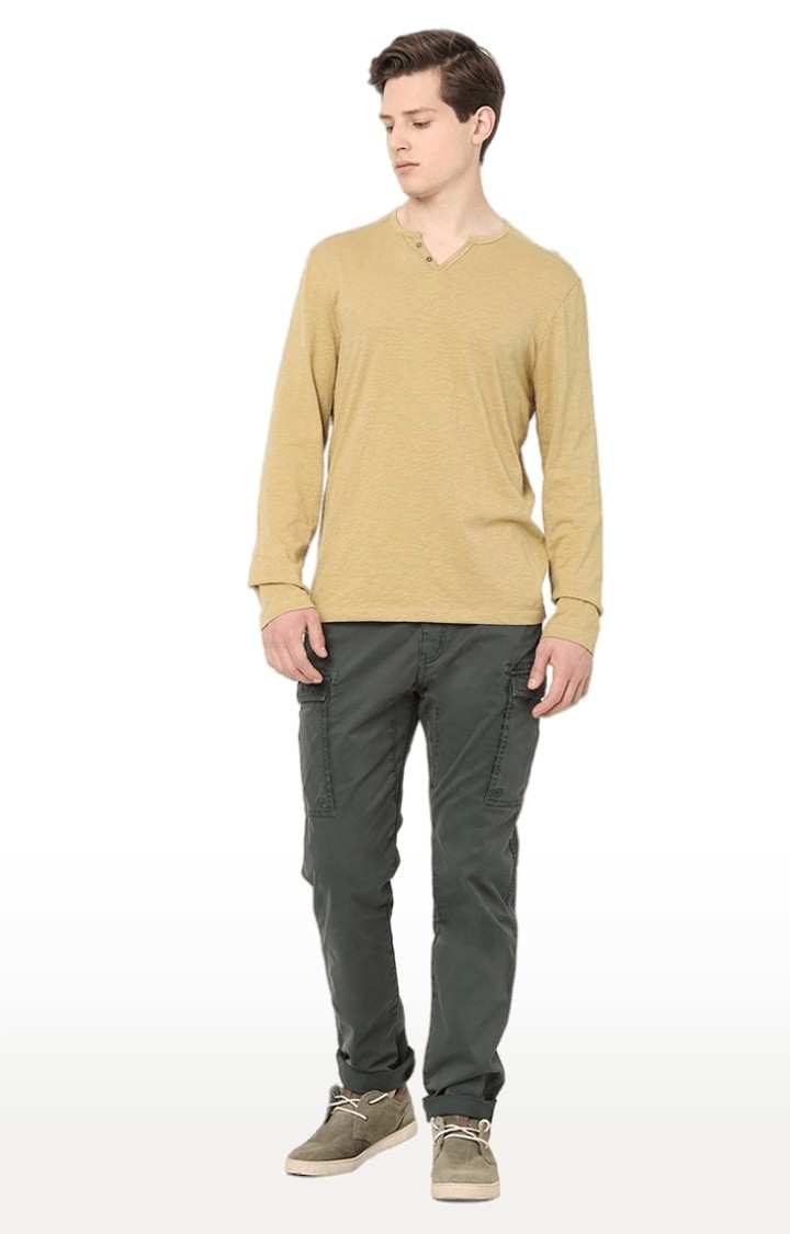 Men's Green Cotton Solid Cargos
