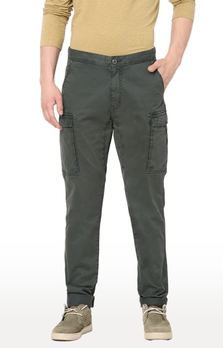 celio | Men's Green Cotton Solid Cargos