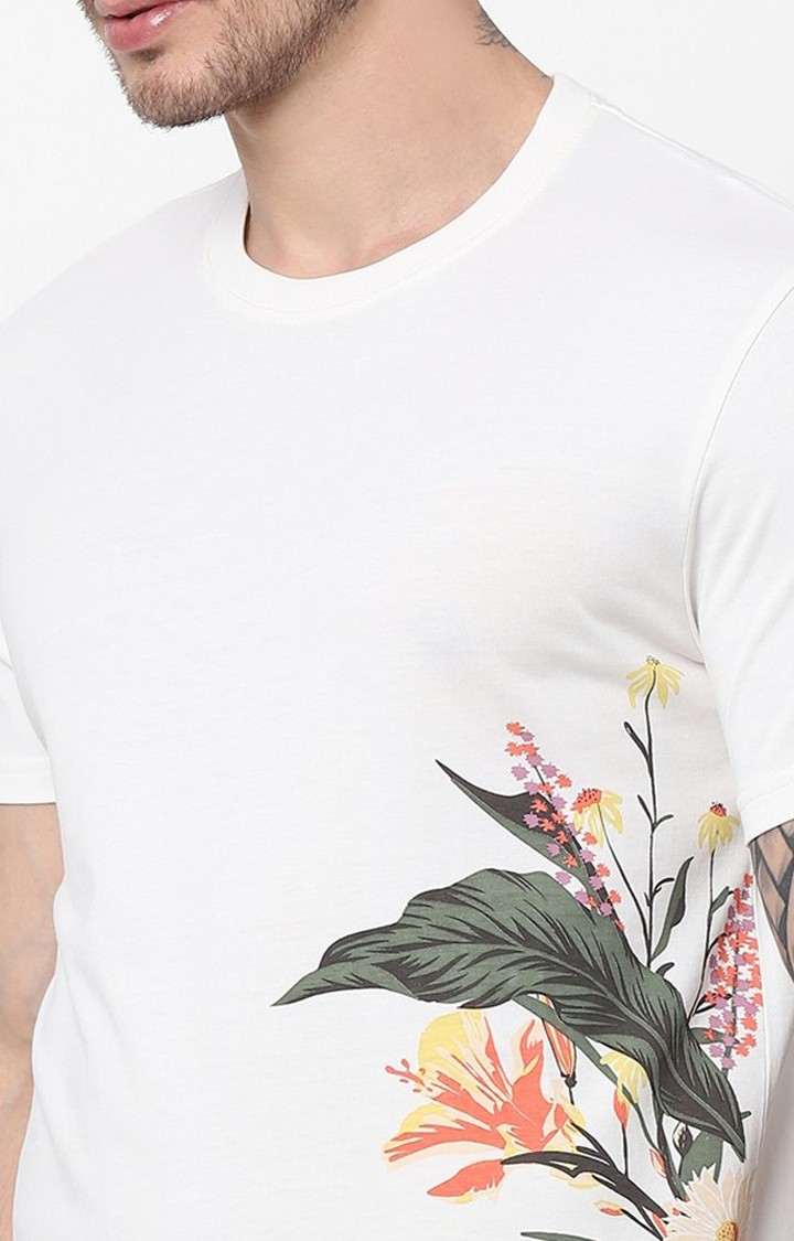 Men's White Printed Regular T-Shirts