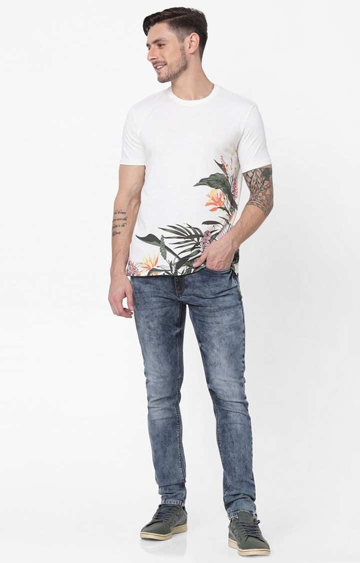 Men's White Printed Regular T-Shirts