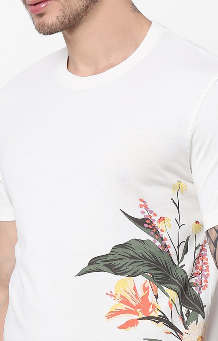 celio | Men's White Printed Regular T-Shirts 5