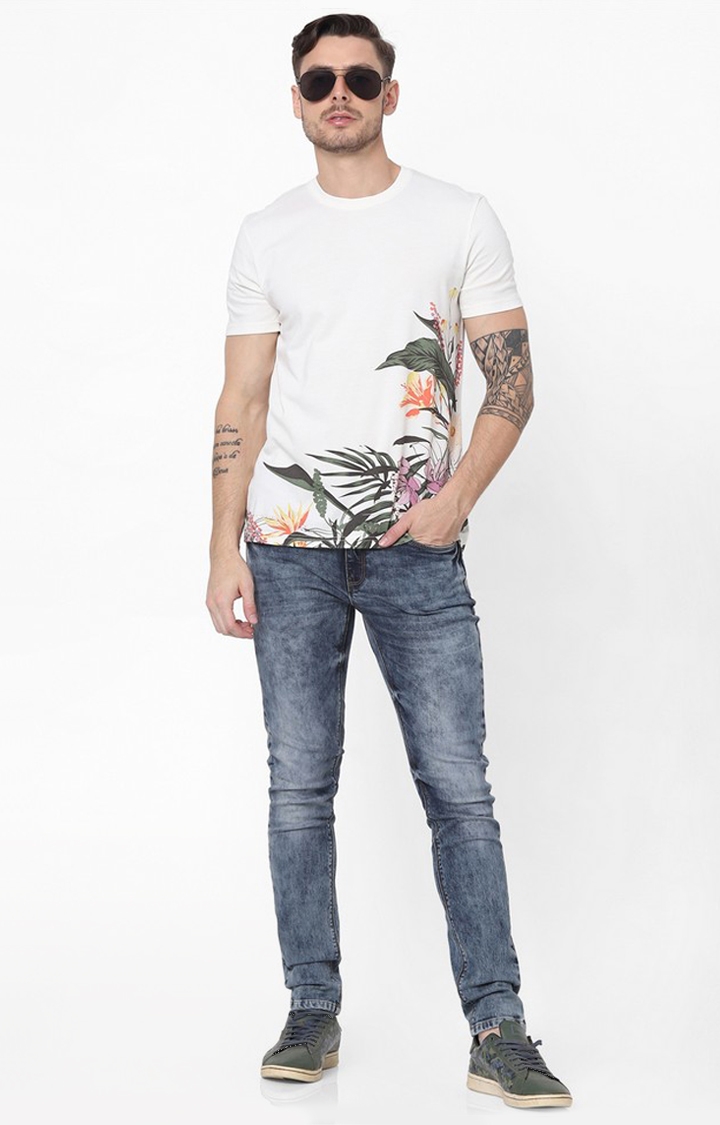 celio | Men's White Printed Regular T-Shirts 2