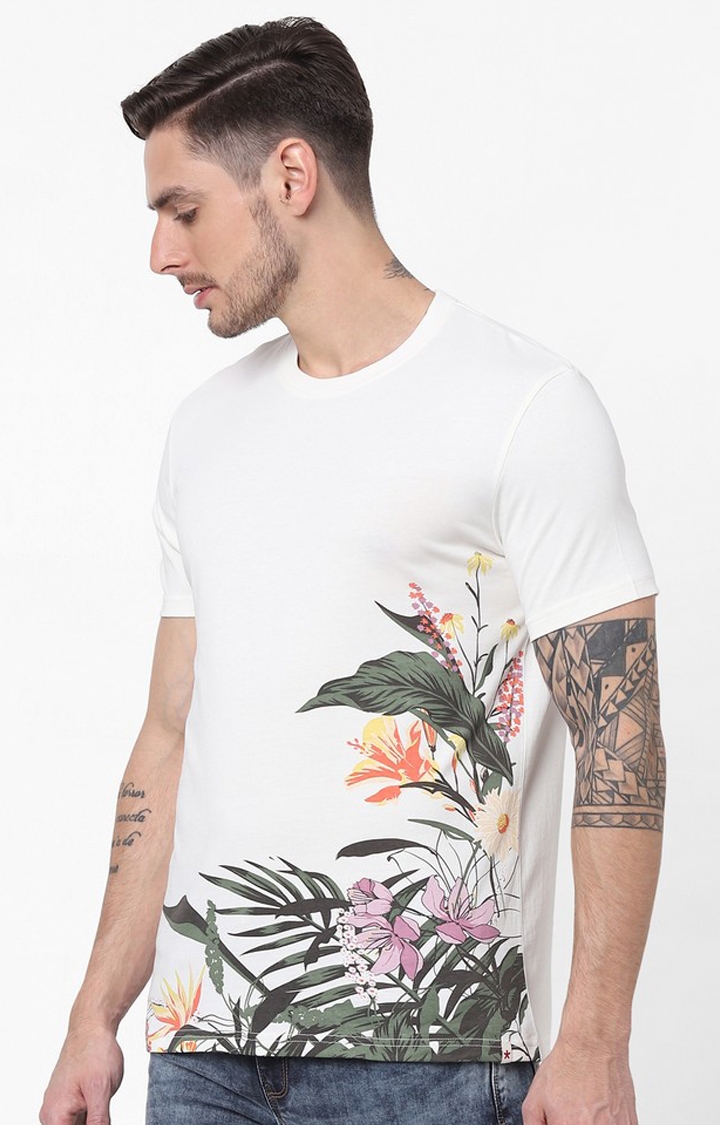 celio | Men's White Printed Regular T-Shirts 3
