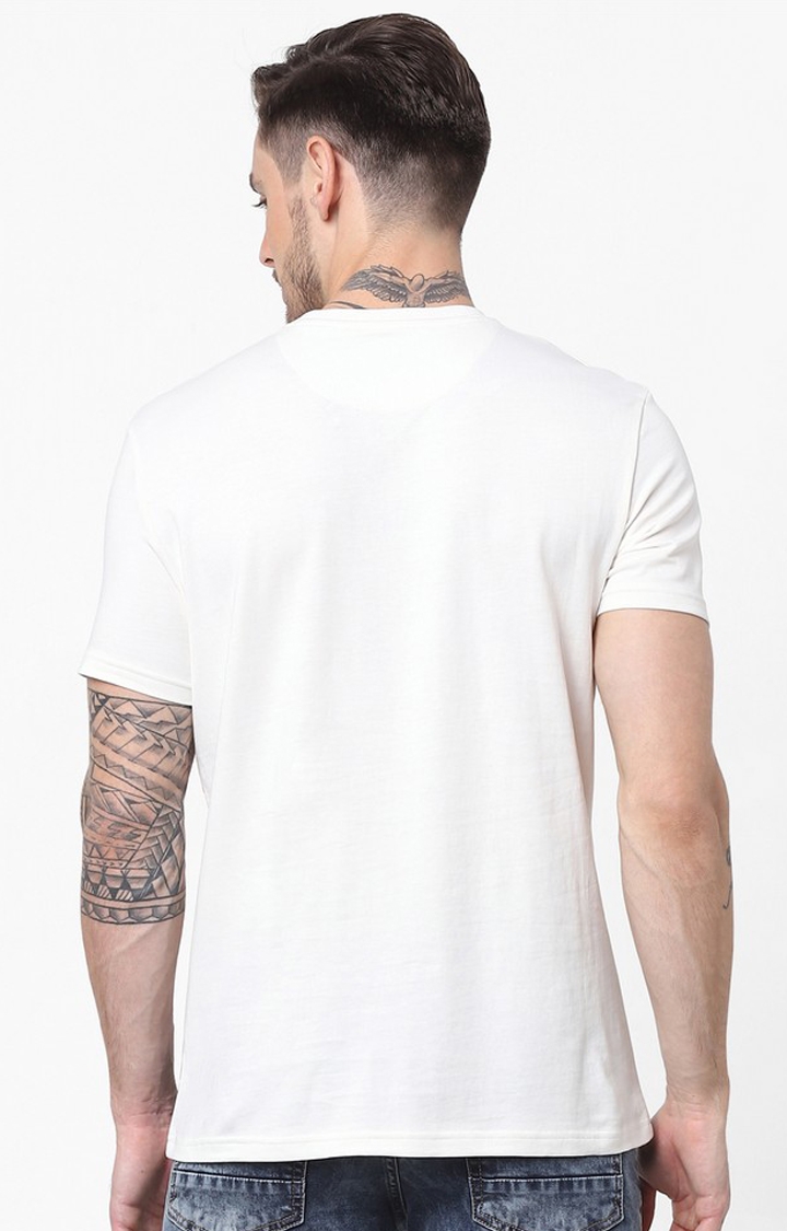 celio | Men's White Printed Regular T-Shirts 4