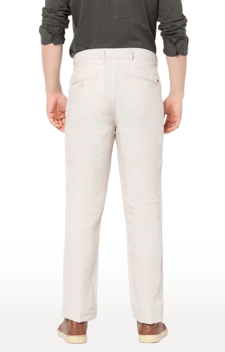 celio | Men's Beige Linen Solid Trousers 4