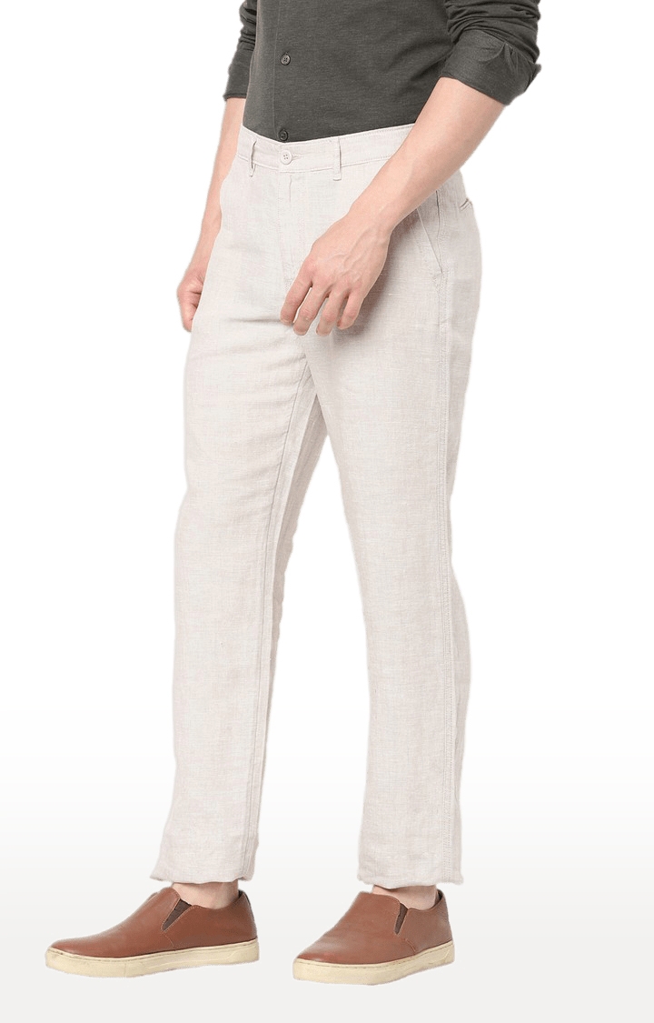 celio | Men's Beige Linen Solid Trousers 3
