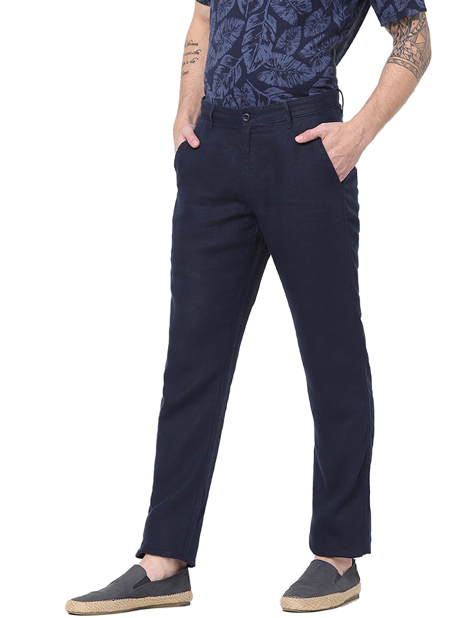 Celio Men's Indigo Straight Fit Casual Pants