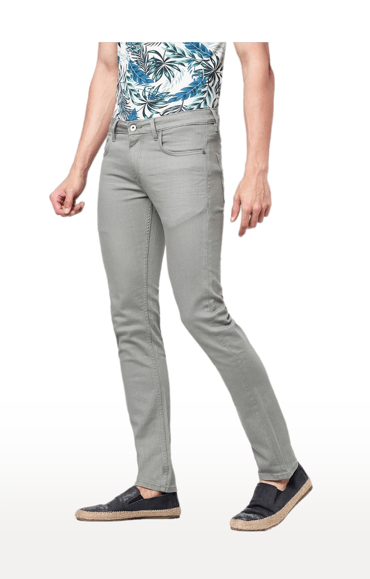 Men's Grey Cotton Blend Solid Slim Jeans