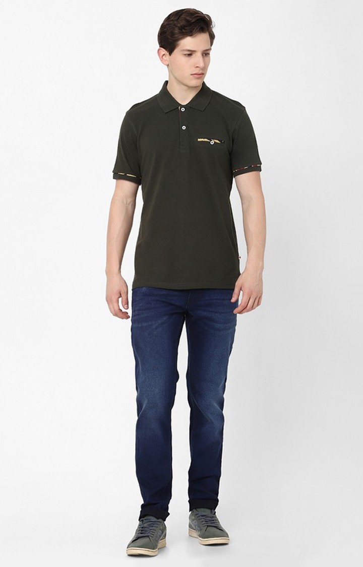 Men's Green Solid Polos