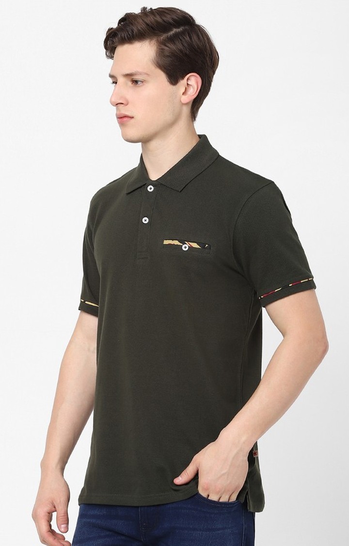 Men's Green Solid Polos