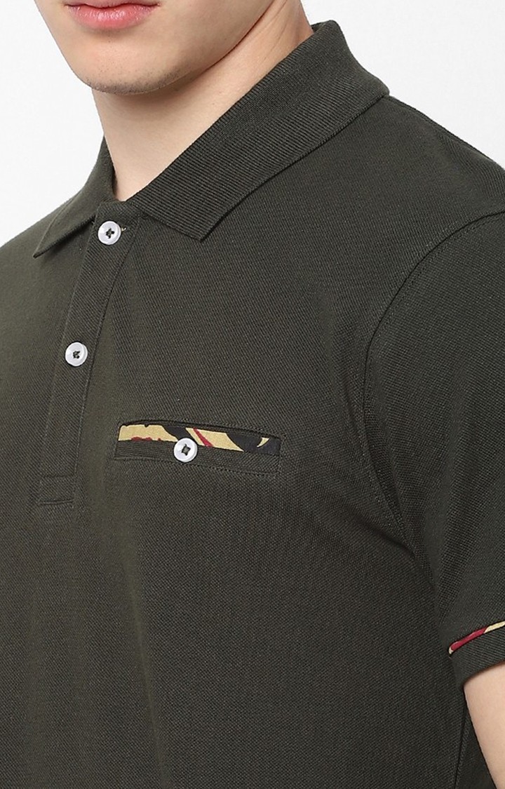 Men's Green Solid Polos
