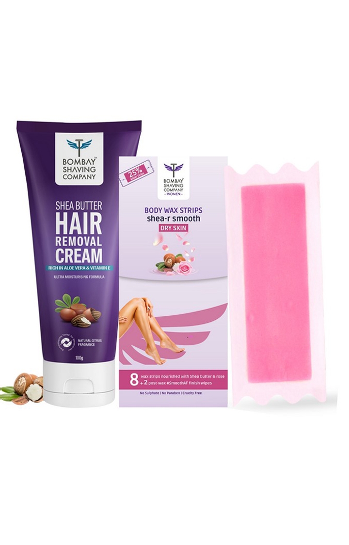 Bombay Shaving Company | Women Hair Removal Combo with Shea Butter Hair Removal Cream and Wax Strips for Dry Skin 0