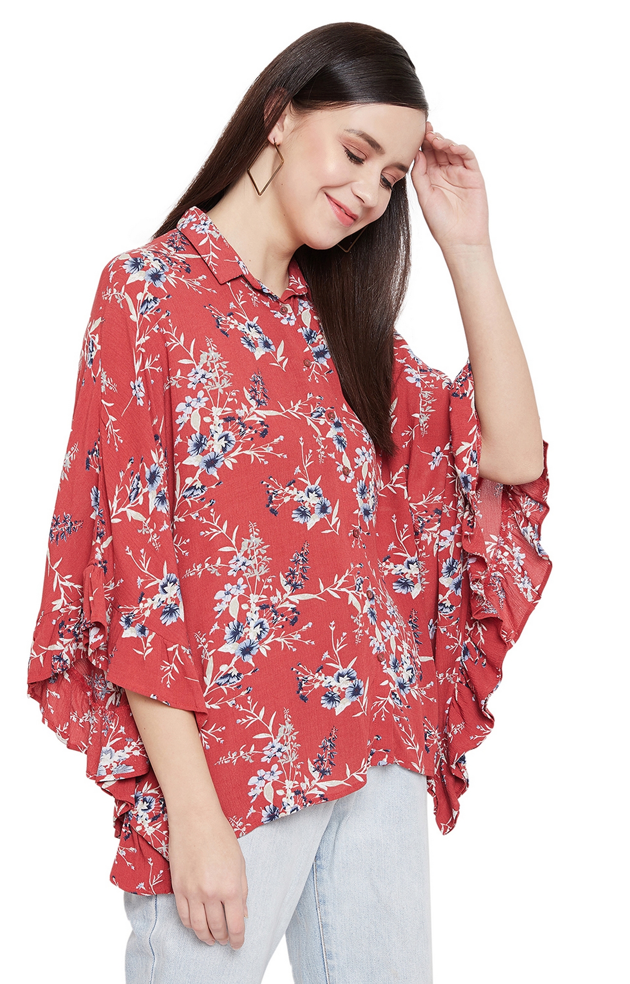 Red Floral Blouson Top