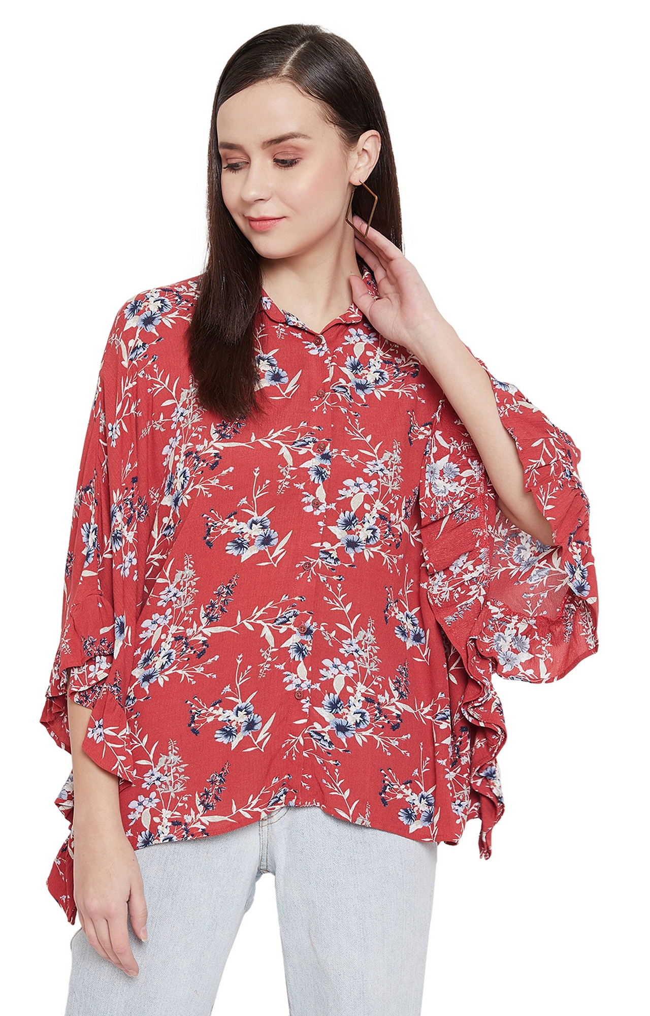 Red Floral Blouson Top