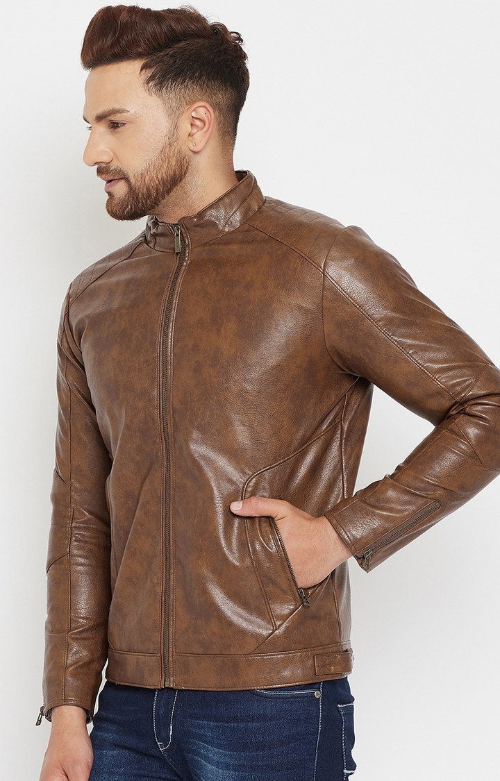 Crimsoune Club | Brown Solid Leather Jacket 3