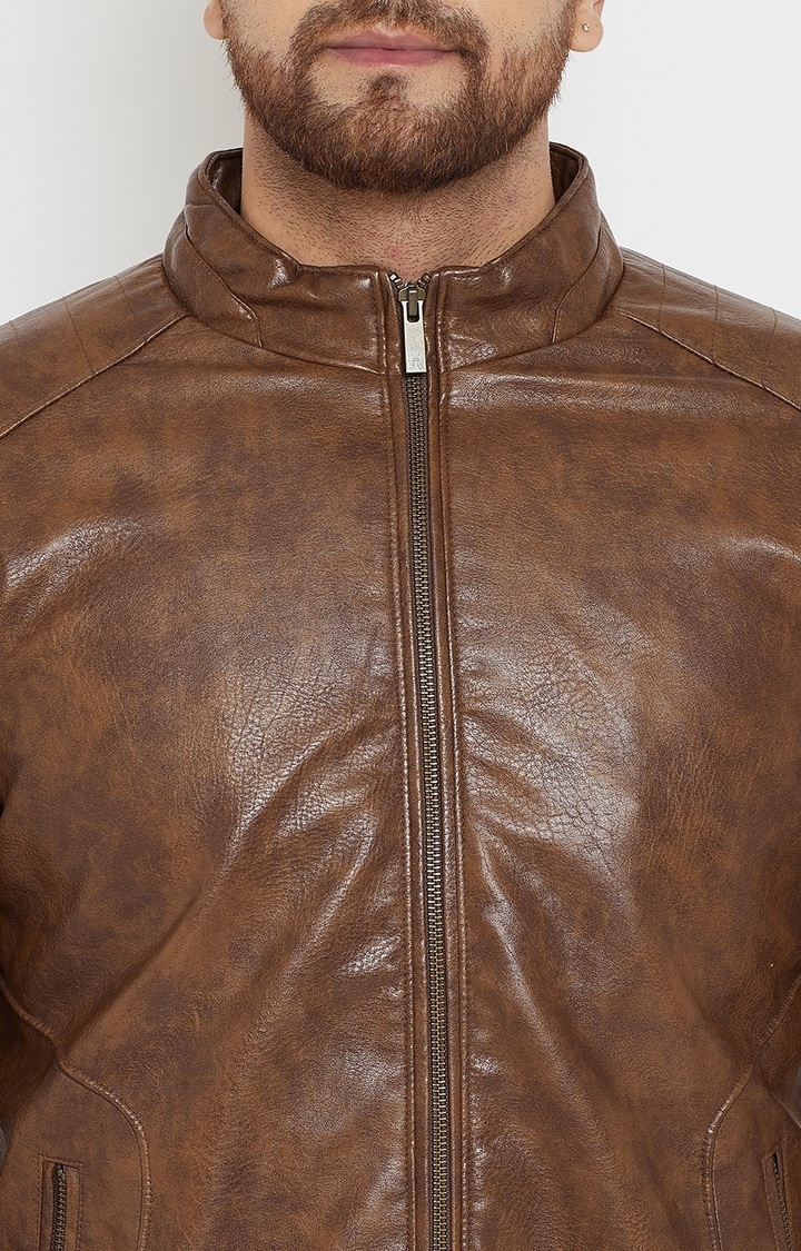 Crimsoune Club | Brown Solid Leather Jacket 6