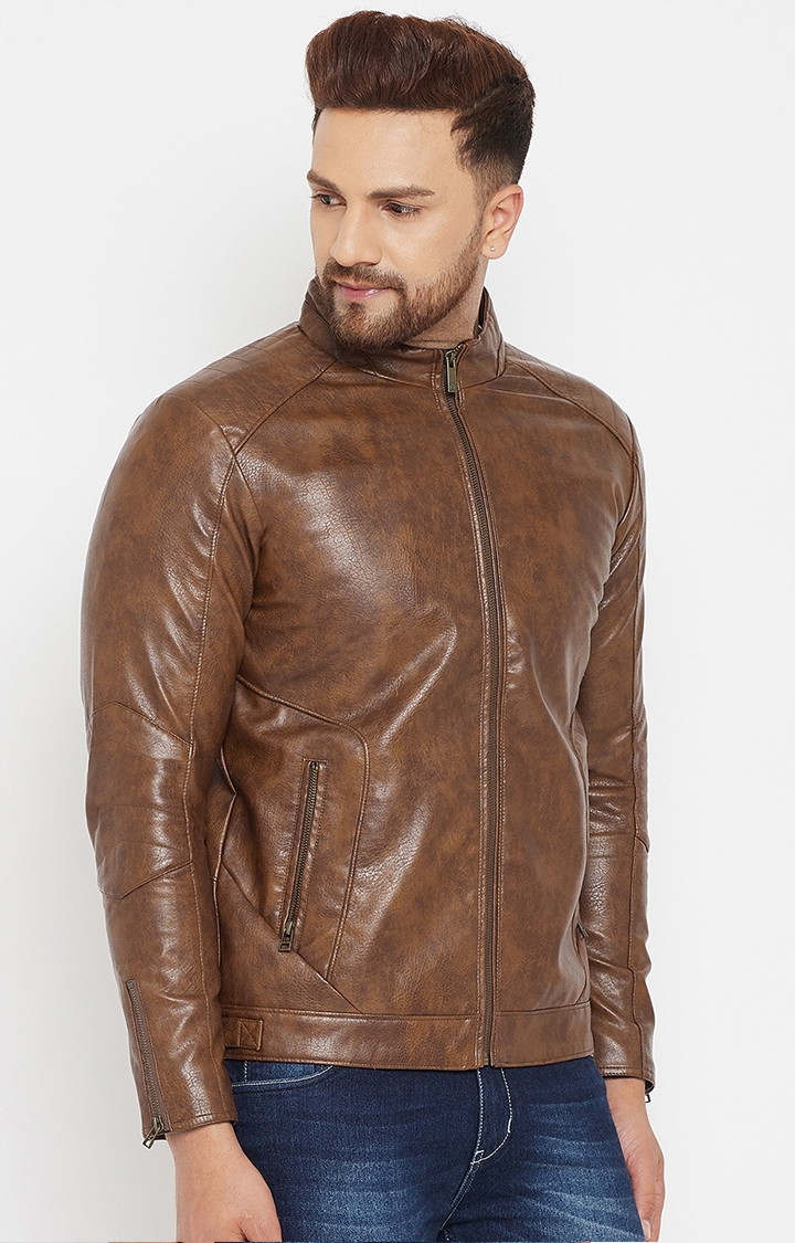 Crimsoune Club | Brown Solid Leather Jacket 4