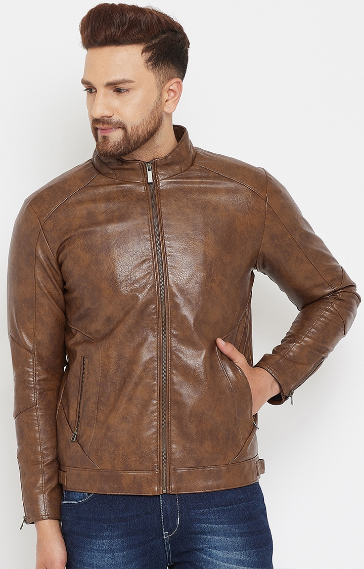 Crimsoune Club | Brown Solid Leather Jacket 0