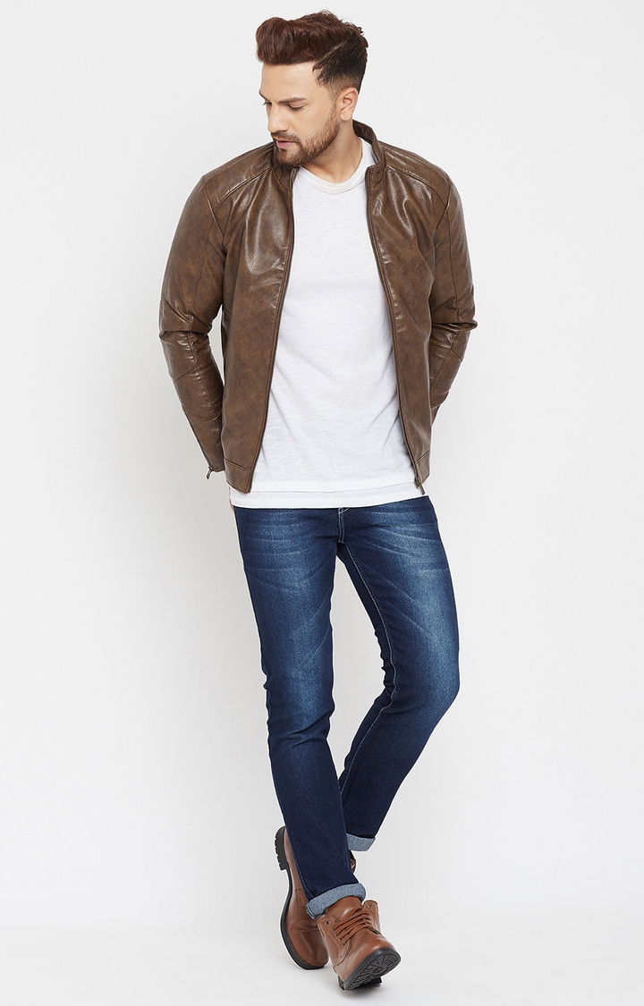 Crimsoune Club | Brown Solid Leather Jacket 1