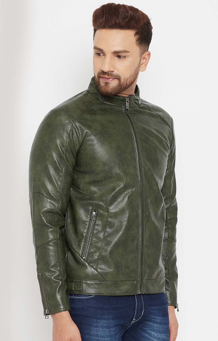 Crimsoune Club | Green Solid Leather Jacket 4