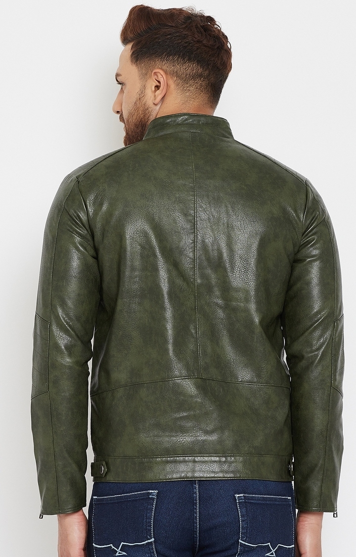 Crimsoune Club | Green Solid Leather Jacket 5