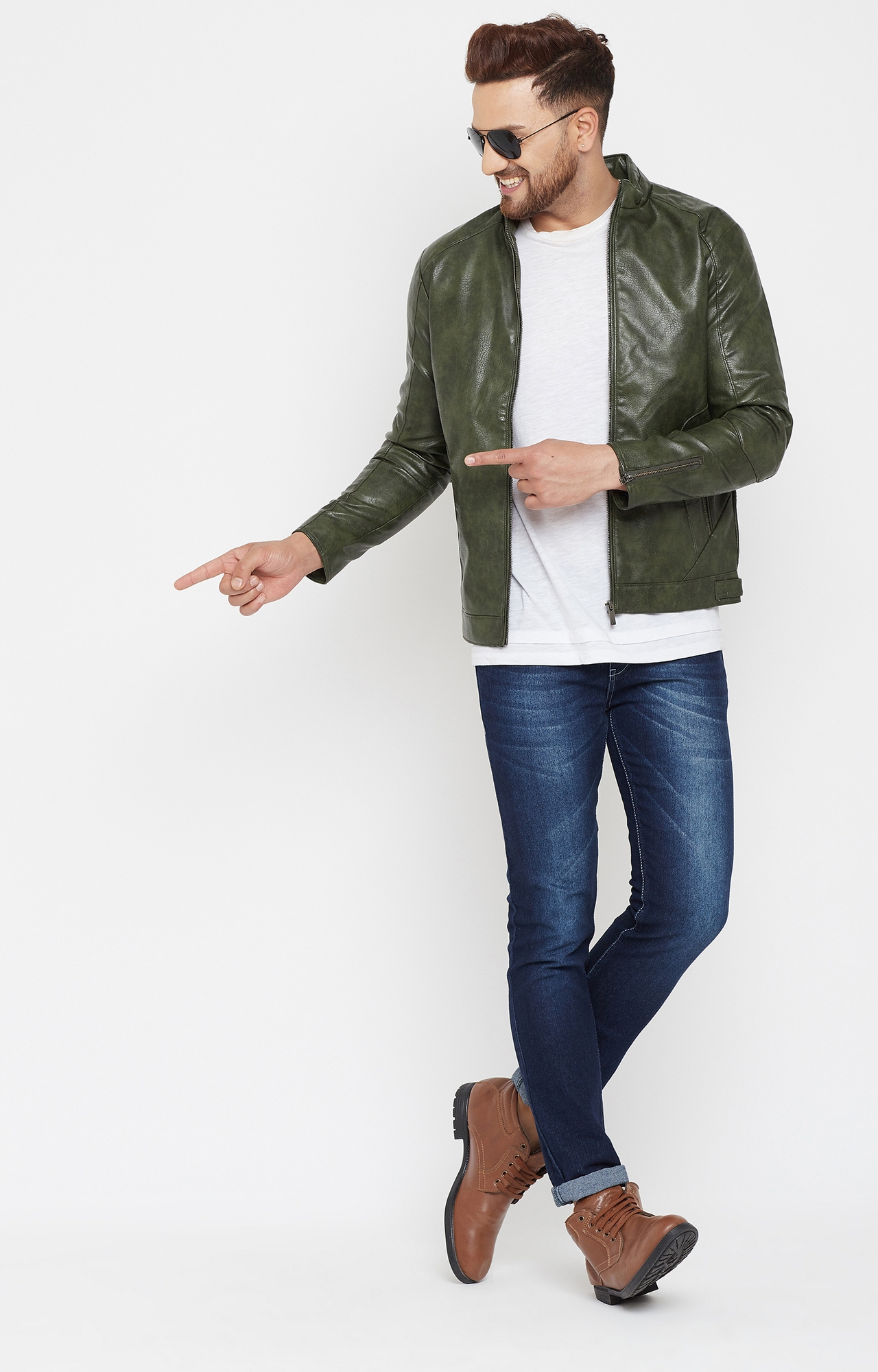 Crimsoune Club | Green Solid Leather Jacket 2