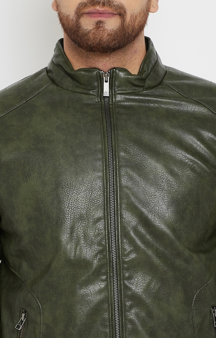 Crimsoune Club | Green Solid Leather Jacket 6