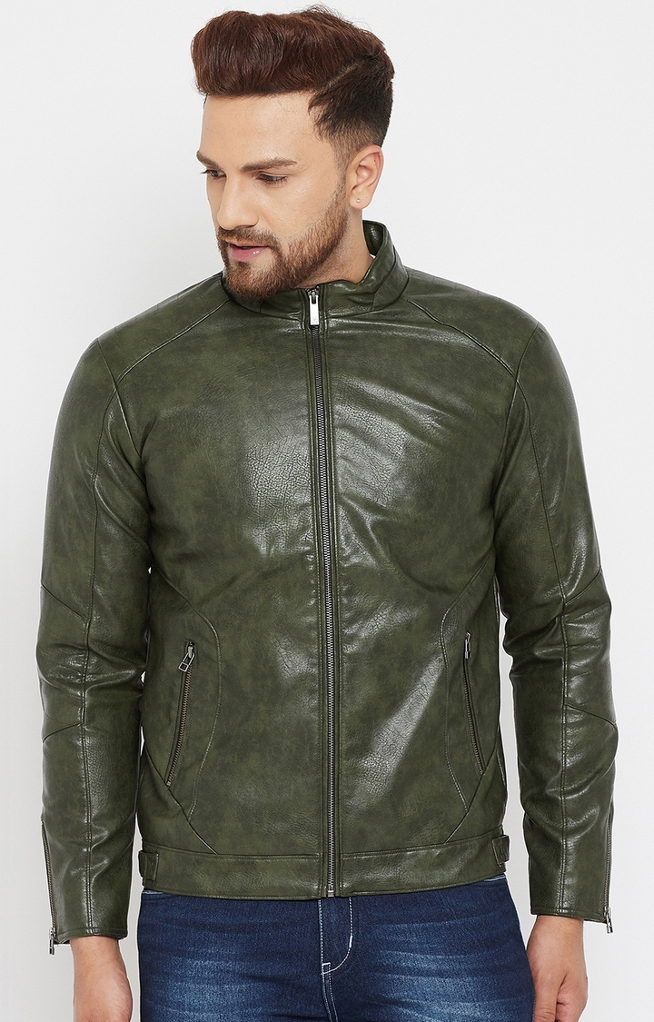 Crimsoune Club | Green Solid Leather Jacket 0