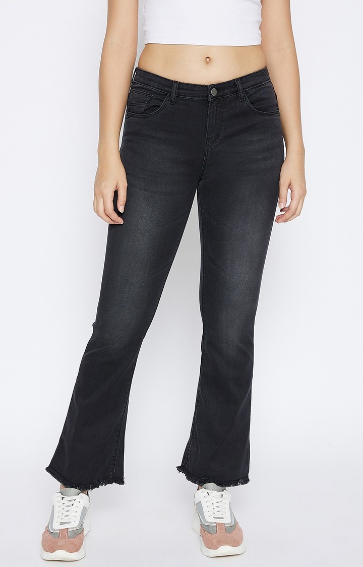 Black Solid Bootcut Jeans