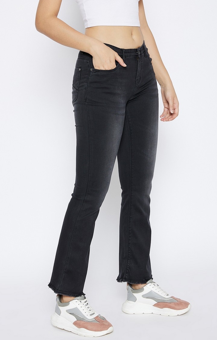 Black Solid Bootcut Jeans