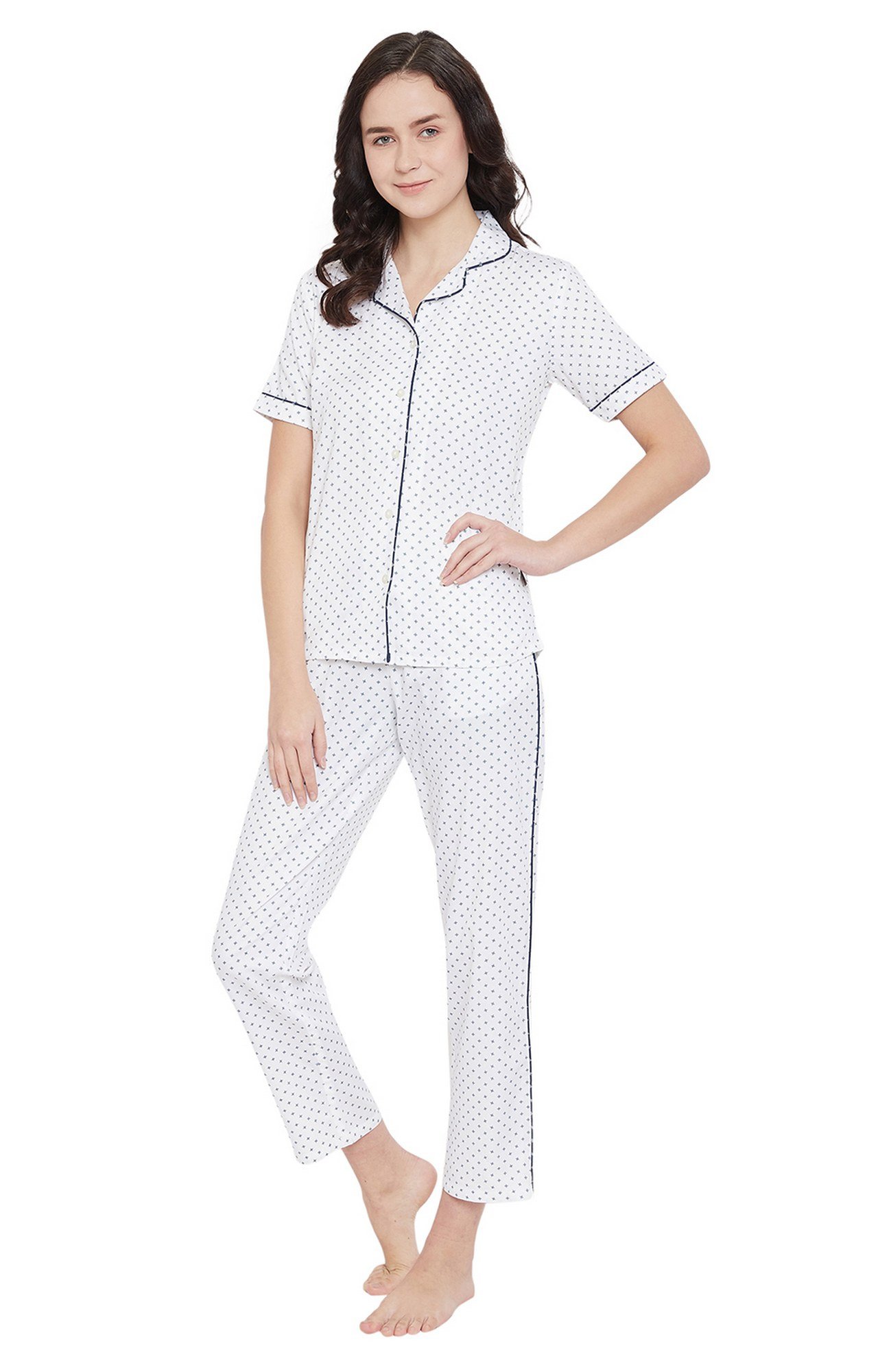 Crimsoune Club White Printed Womens Night Suit