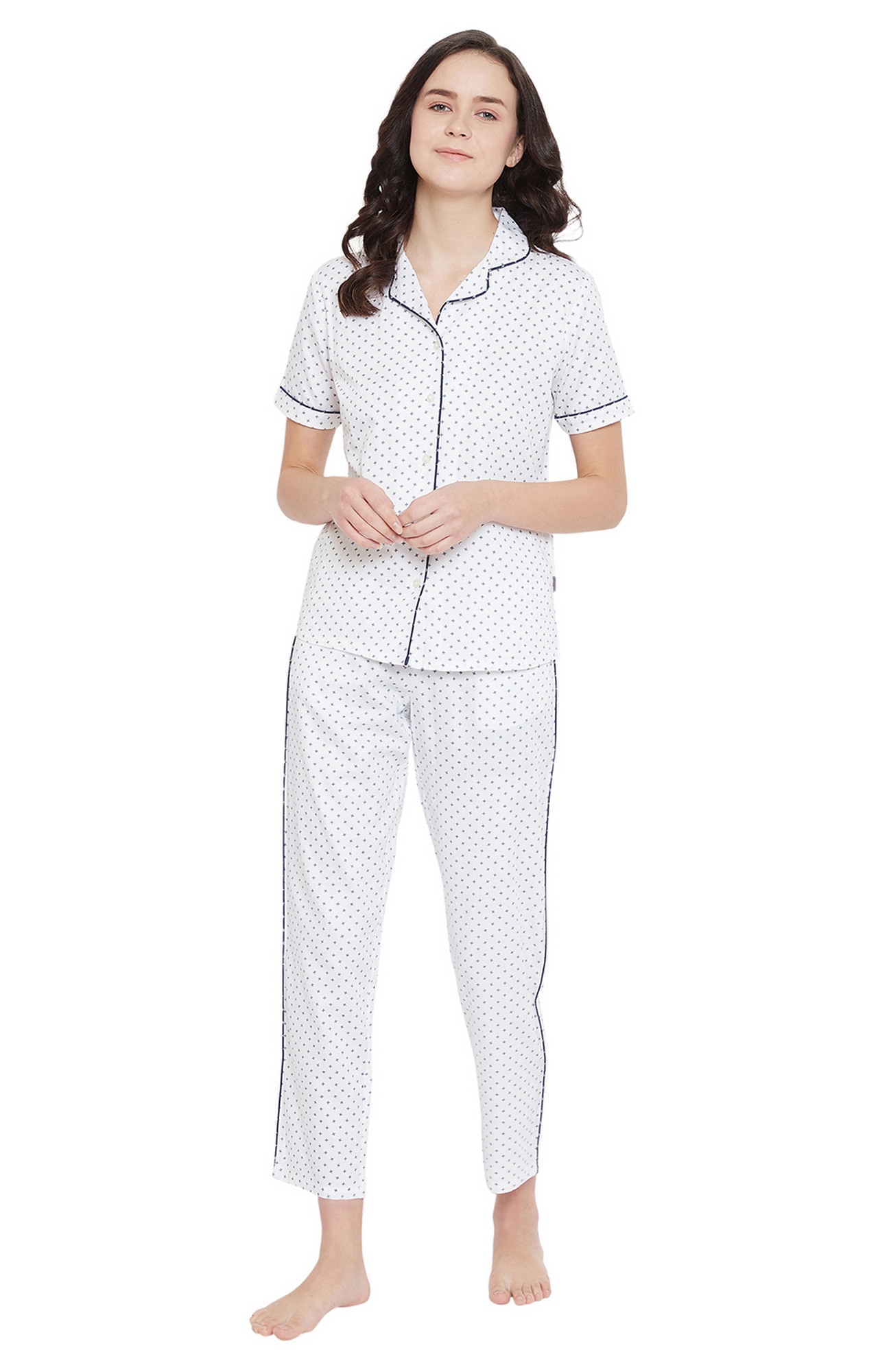 Crimsoune Club White Printed Womens Night Suit
